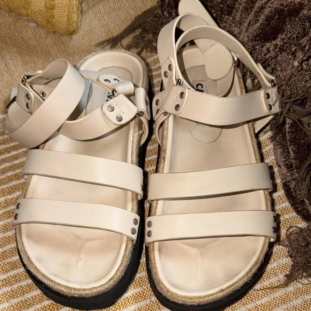 Caverley by Anthropologie Cream Triple-Strap Platform Sandals